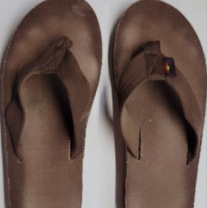 Rainbow hemp flip flops, size 8-9